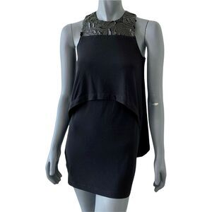 BCBGeneration Womens Bodycon Dress Mini Black Faux Leather Layered Solid XS